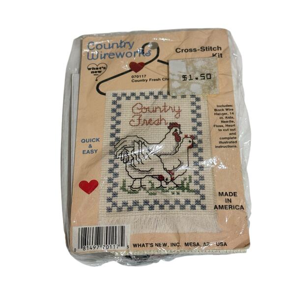 Country Wireworks Cross Stitch Kit Mini Country Fresh Chickens America USA Vtg. - Picture 1 of 7